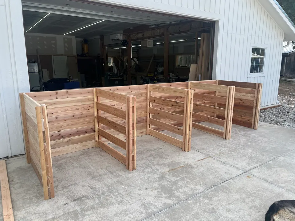 Cedar enclosure mocked up in the Rim Rock shop before delivery